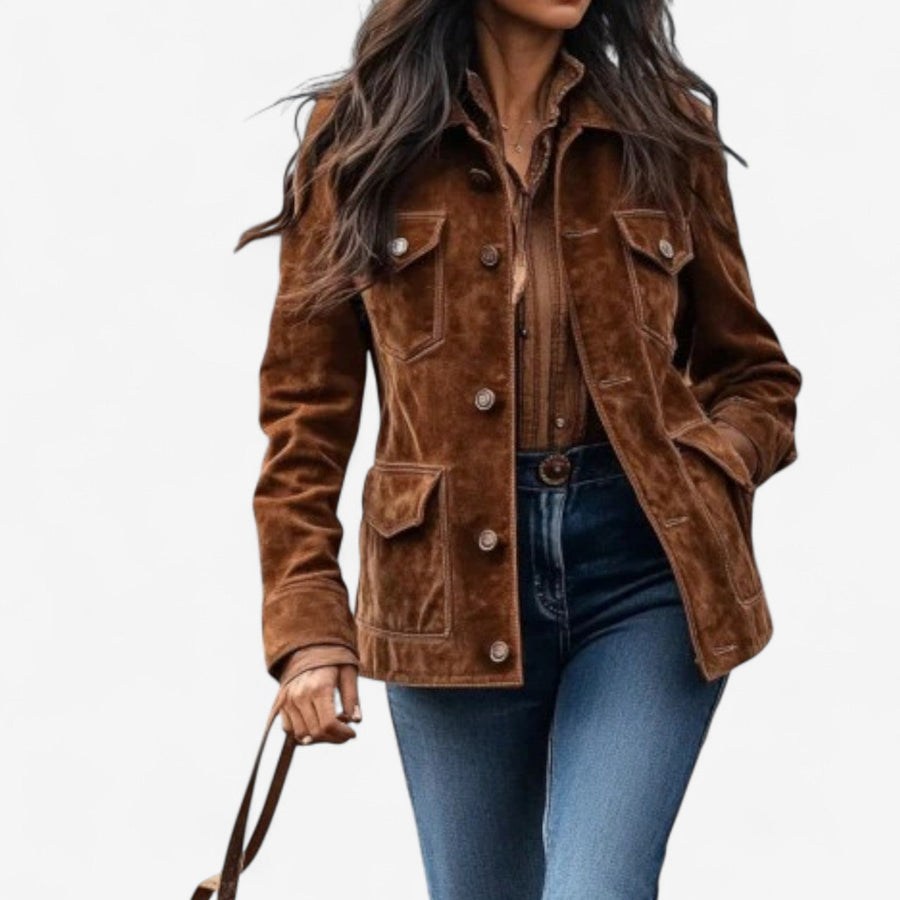 Women's Casual Collared Shirt Jacket Button Front