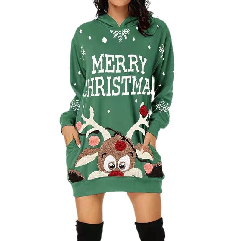 Women's Christmas Sweatshirt Dress Hooded