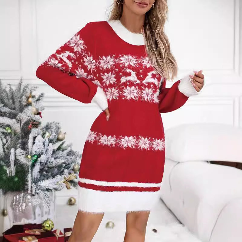 Women's Christmas Sweater Dress Snowflake