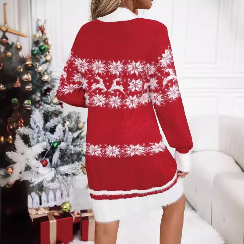 Women's Christmas Sweater Dress Snowflake