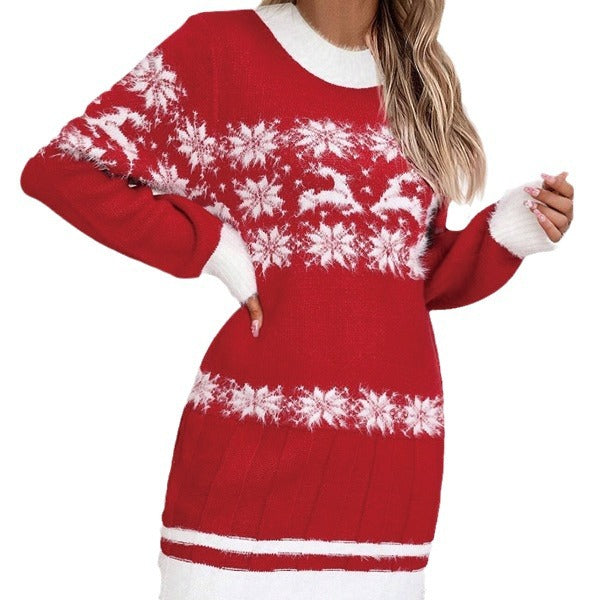Women's Christmas Sweater Dress Snowflake