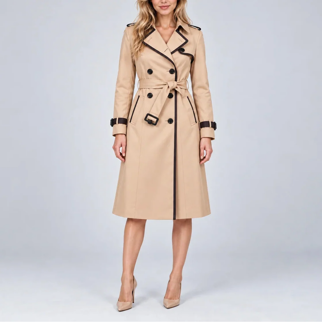 Women's Double-Breasted Trench Coat Belt Waist