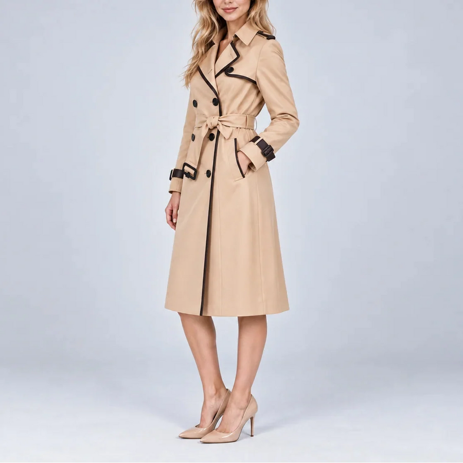 Women's Double-Breasted Trench Coat Belt Waist