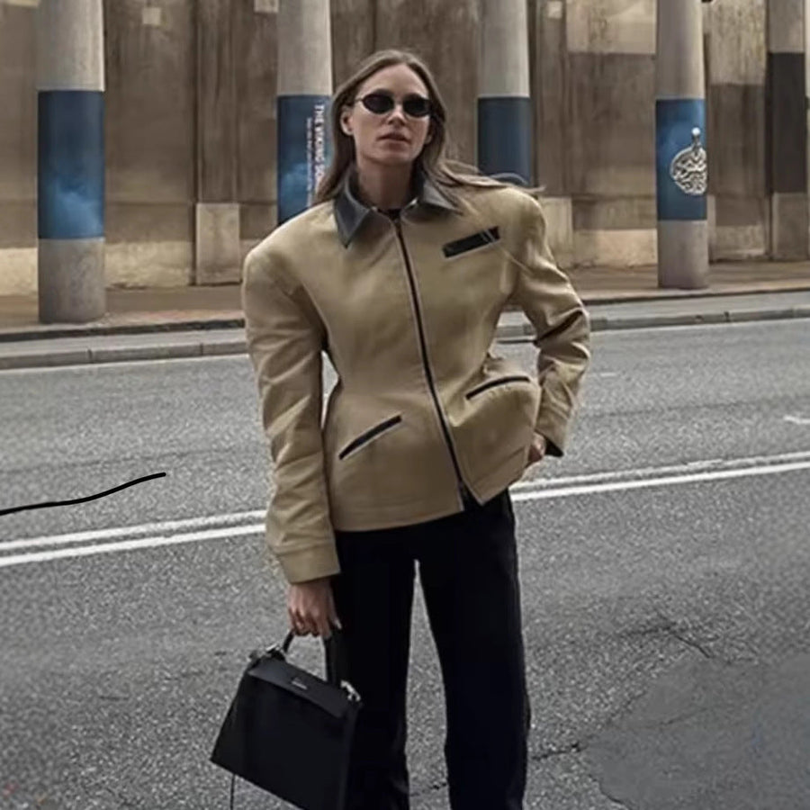 Women's Contrast Collar Zip-Up Raincoat