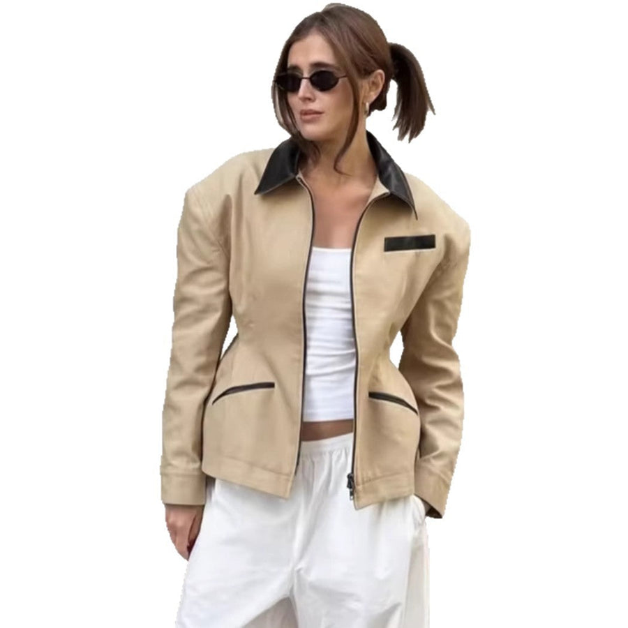 Women's Contrast Collar Zip-Up Raincoat