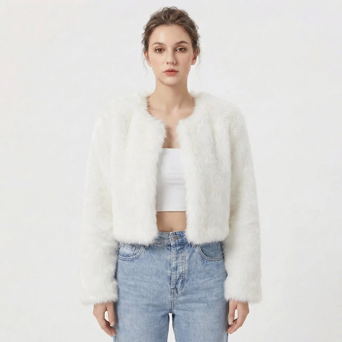 Women's Cropped Fuzzy Cardigan Sweater