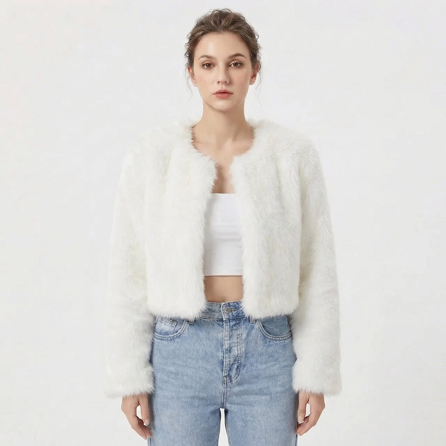 Women's Cropped Fuzzy Cardigan Sweater