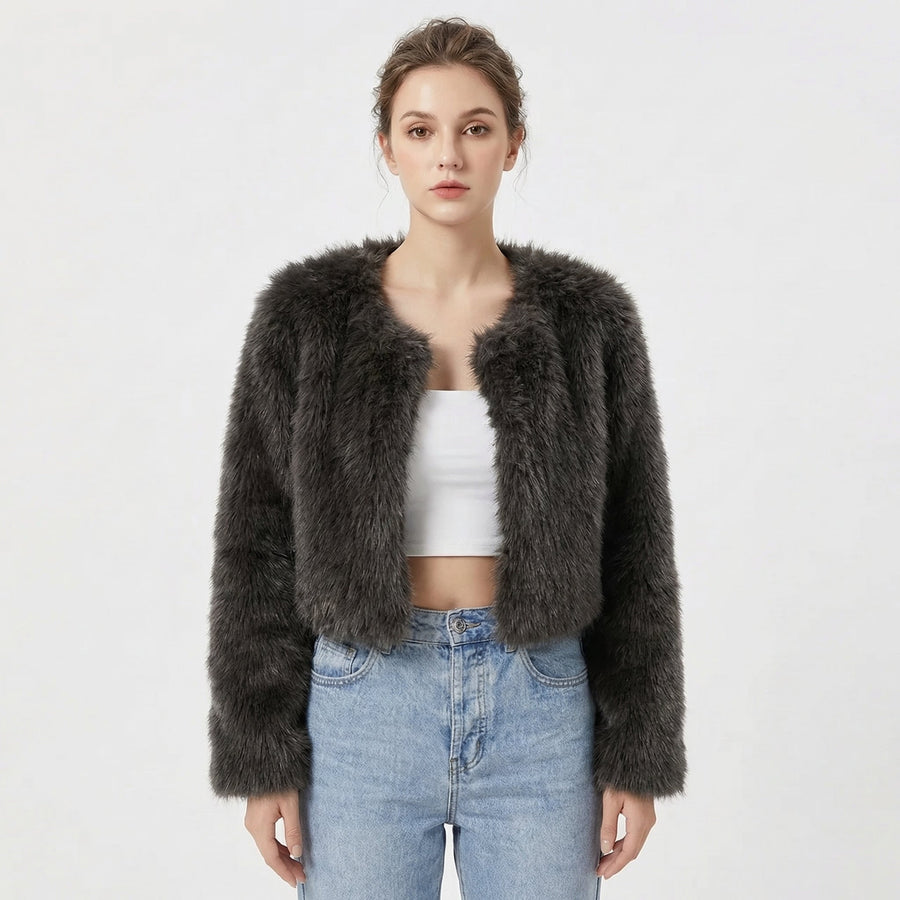Women's Cropped Fuzzy Cardigan Sweater