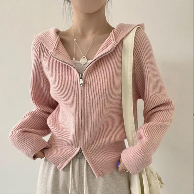 Women's Cropped Zip-Up Cardigan – Pink