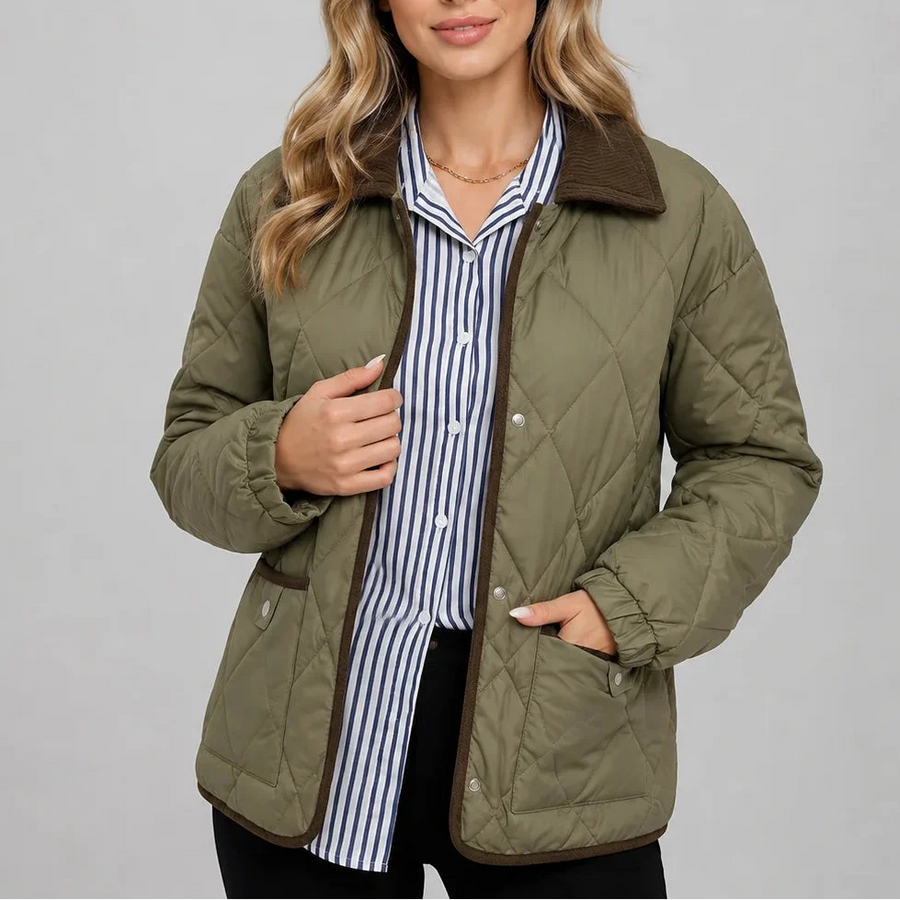 Women's Diamond Quilted Jacket with Button Front