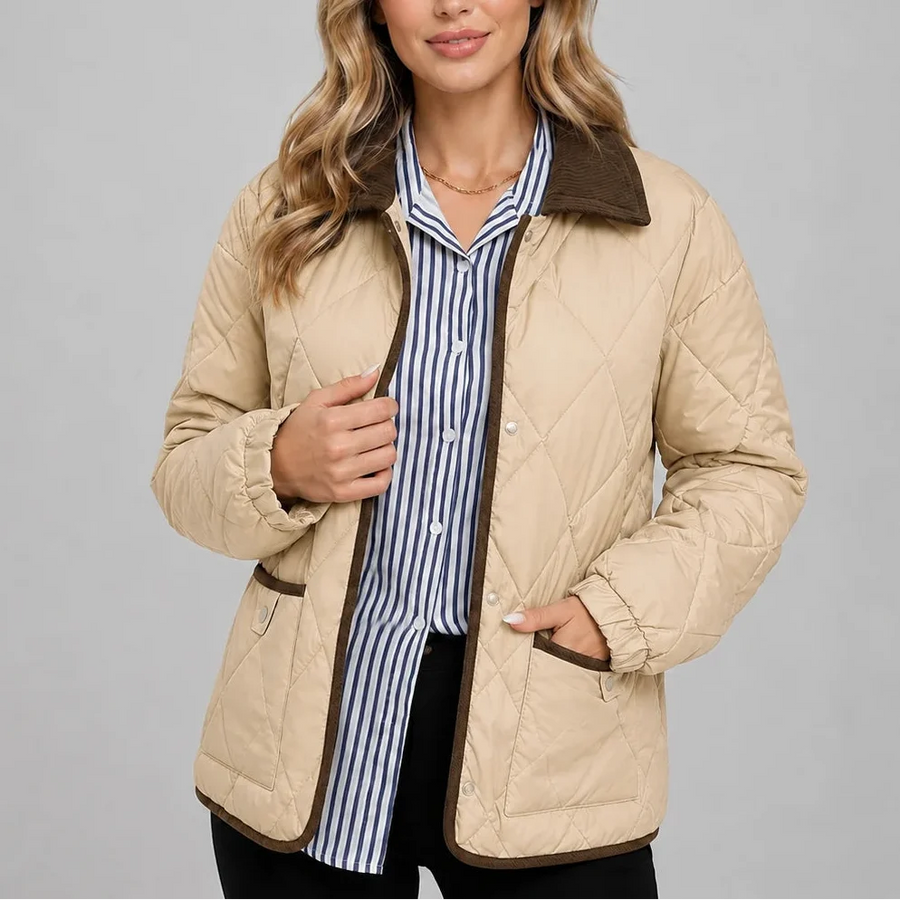 Women's Diamond Quilted Jacket with Button Front