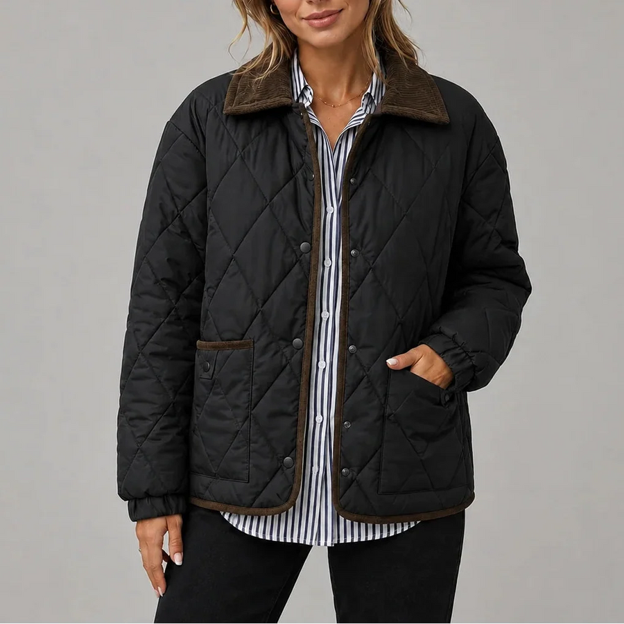 Women's Diamond Quilted Jacket with Button Front