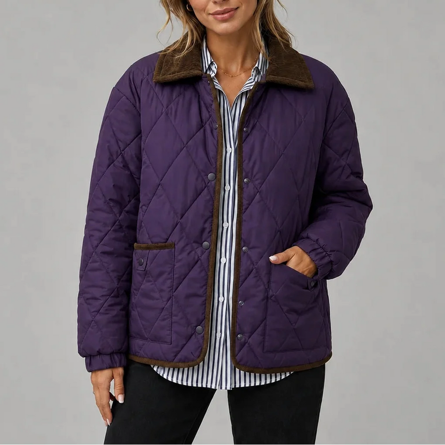 Women's Diamond Quilted Jacket with Button Front