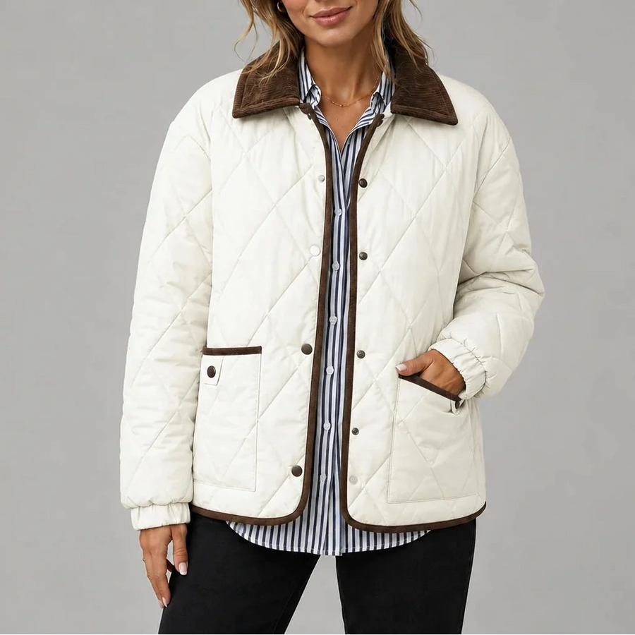 Women's Diamond Quilted Jacket with Button Front