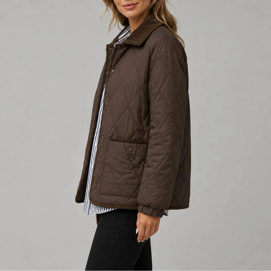 Women's Diamond Quilted Jacket with Button Front