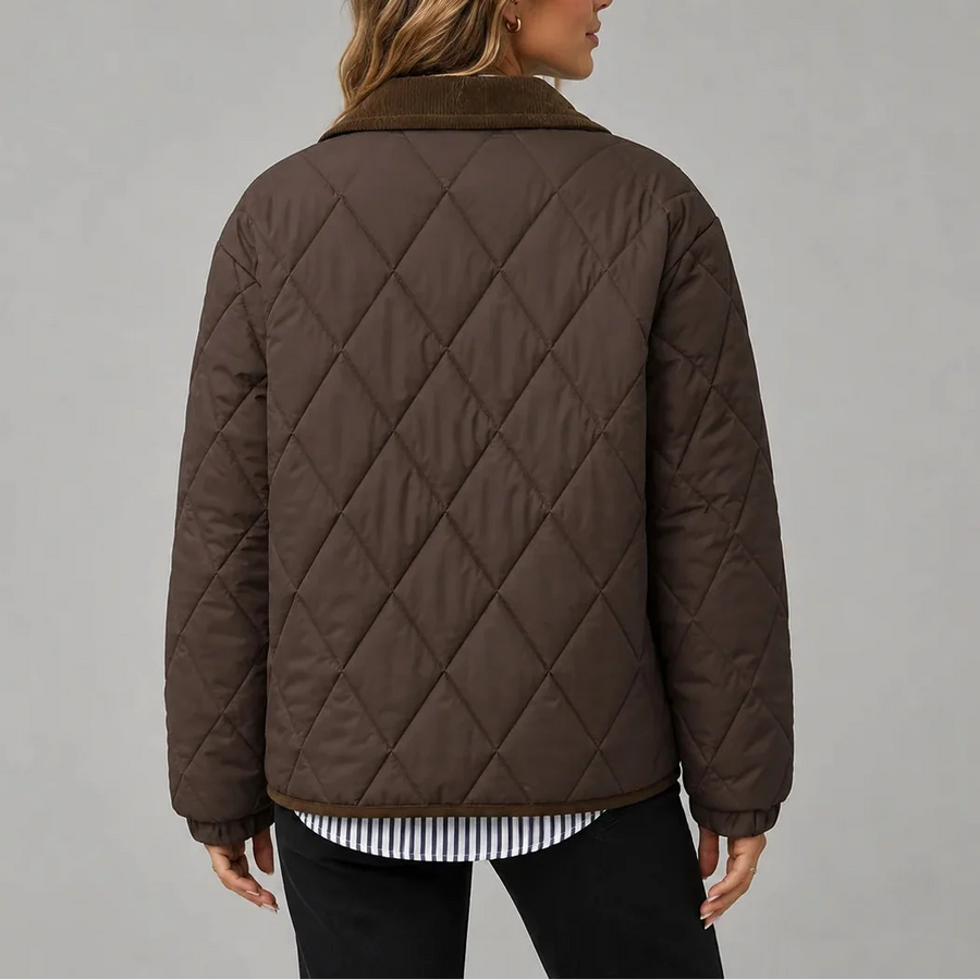 Women's Diamond Quilted Jacket with Button Front