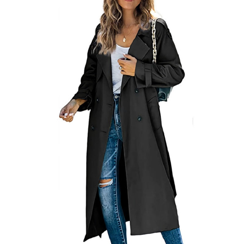 Women's Belted Trench Coat Lapel Collar