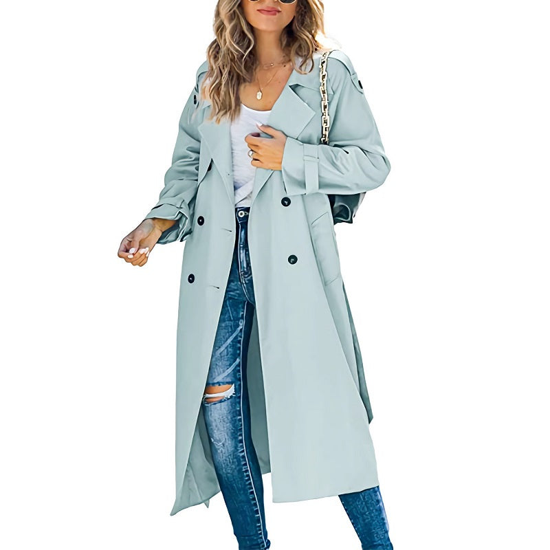 Women's Belted Trench Coat Lapel Collar