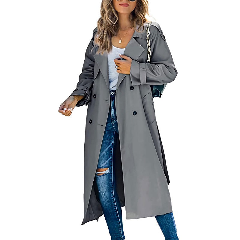 Women's Belted Trench Coat Lapel Collar