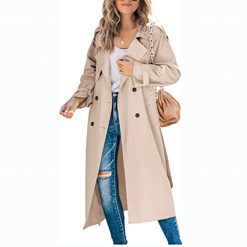 Women's Belted Trench Coat Lapel Collar