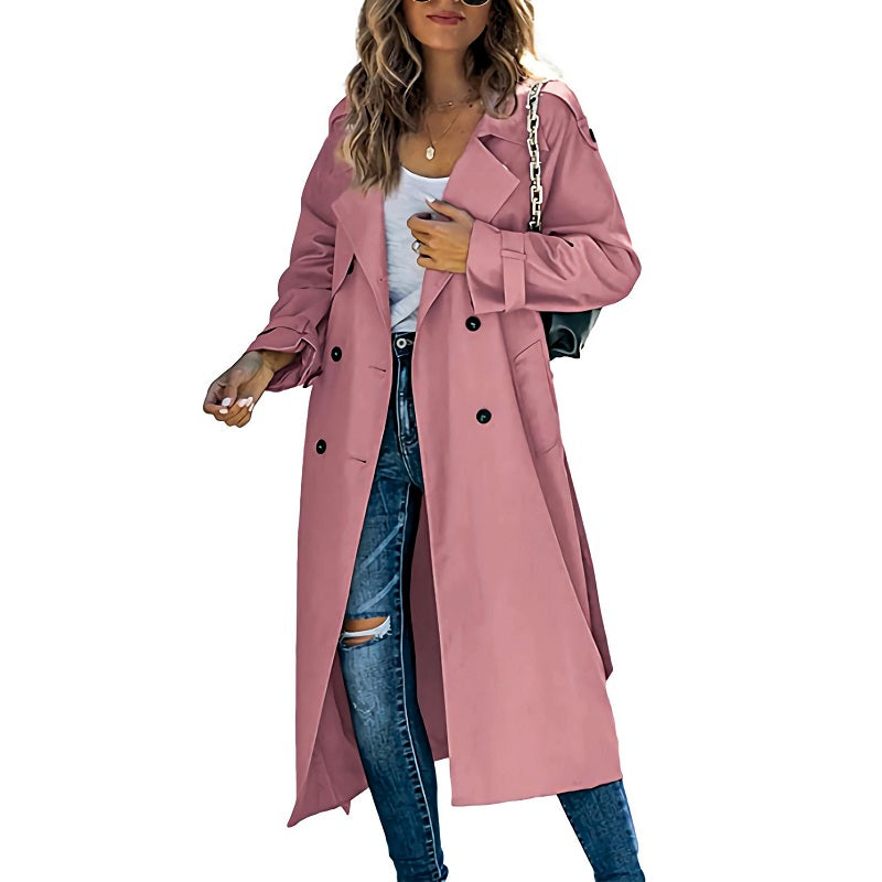 Women's Belted Trench Coat Lapel Collar
