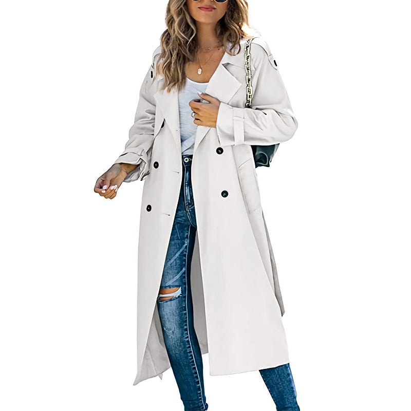 Women's Belted Trench Coat Lapel Collar