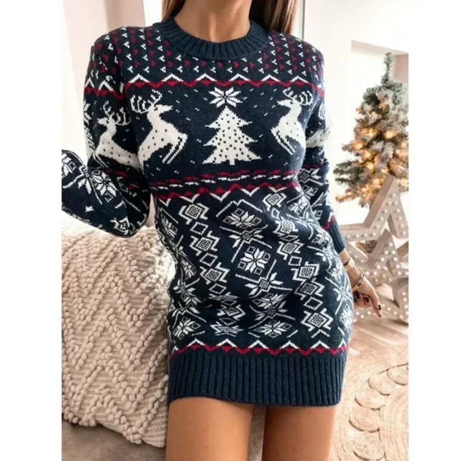 Women's Christmas Sweater Dress Midi