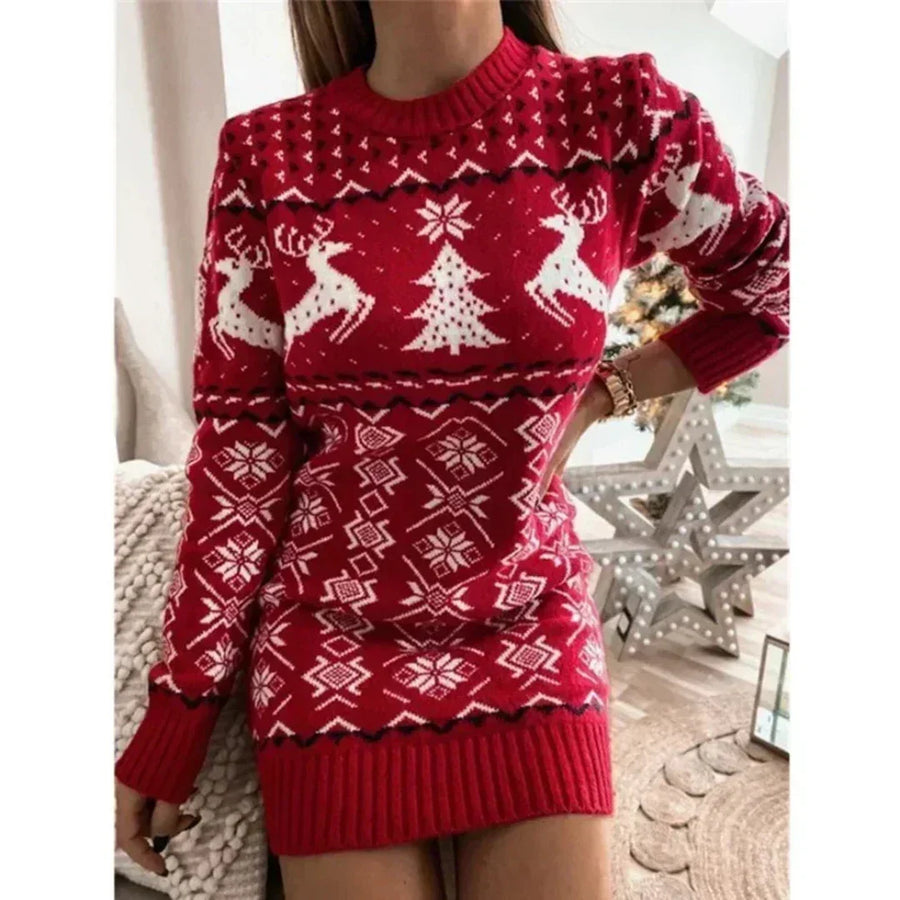 Women's Christmas Sweater Dress Midi