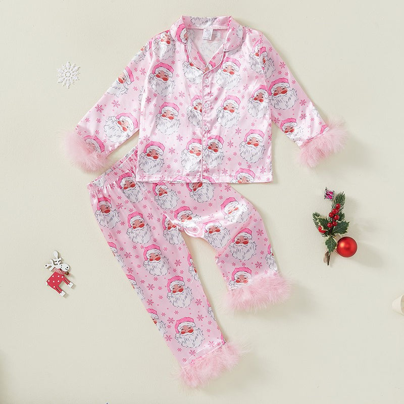 Women's Festive Christmas Pajama Set Santa Print – Pink