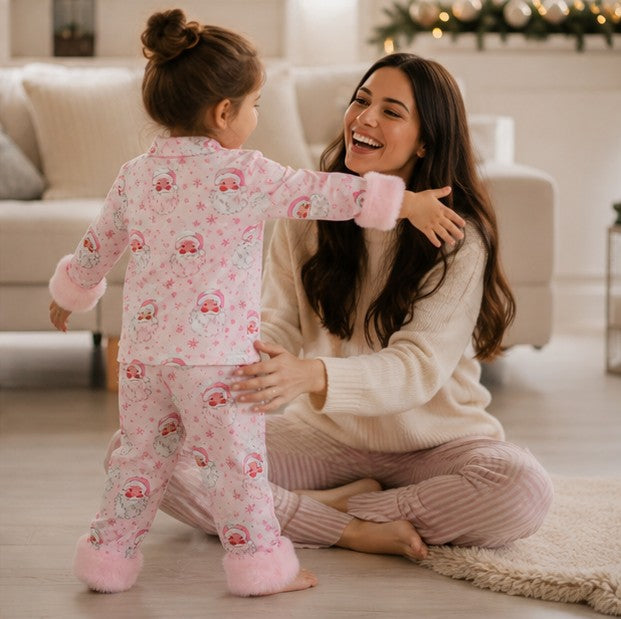 Women's Festive Christmas Pajama Set Santa Print