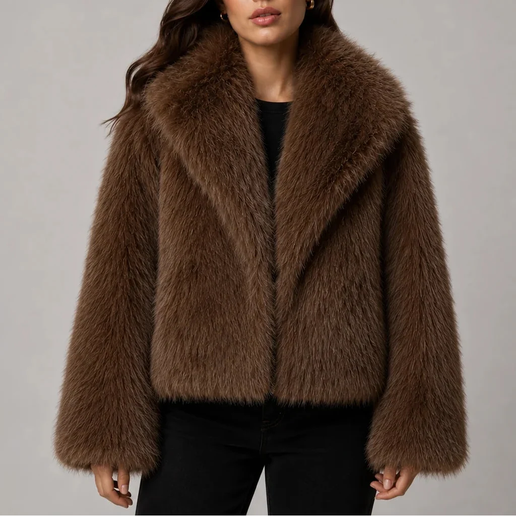 Women's Fluffy Oversized Winter Jacket Cropped