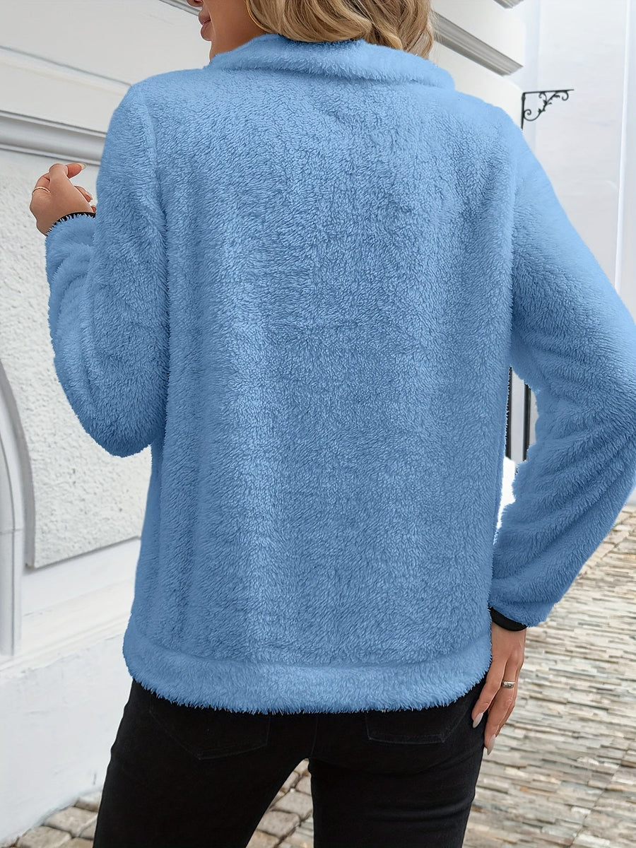 Women's Fuzzy Half-Zip Pullover Front Pockets