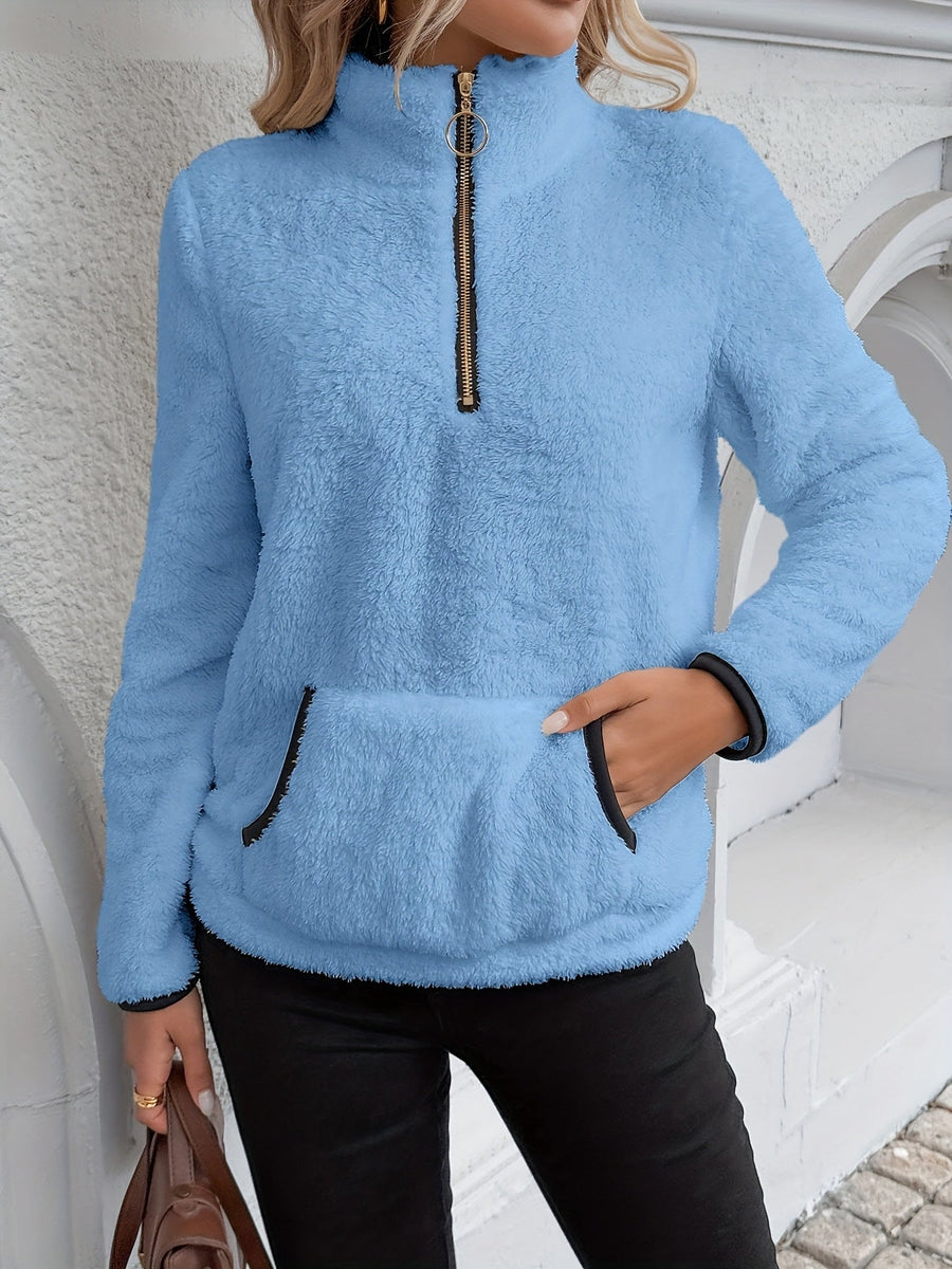 Women's Fuzzy Half-Zip Pullover Front Pockets