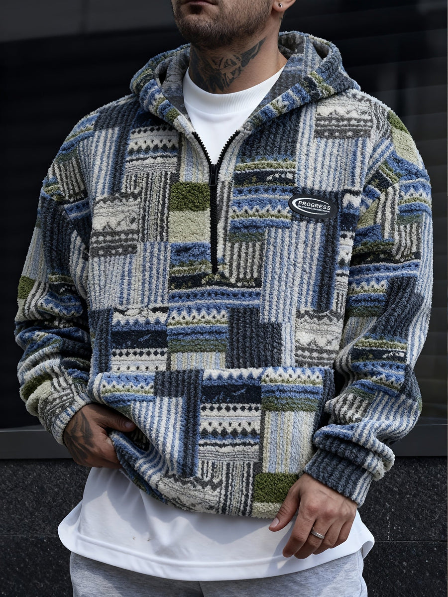 Men's Geometric Colorblock Quarter-Zip Sweater