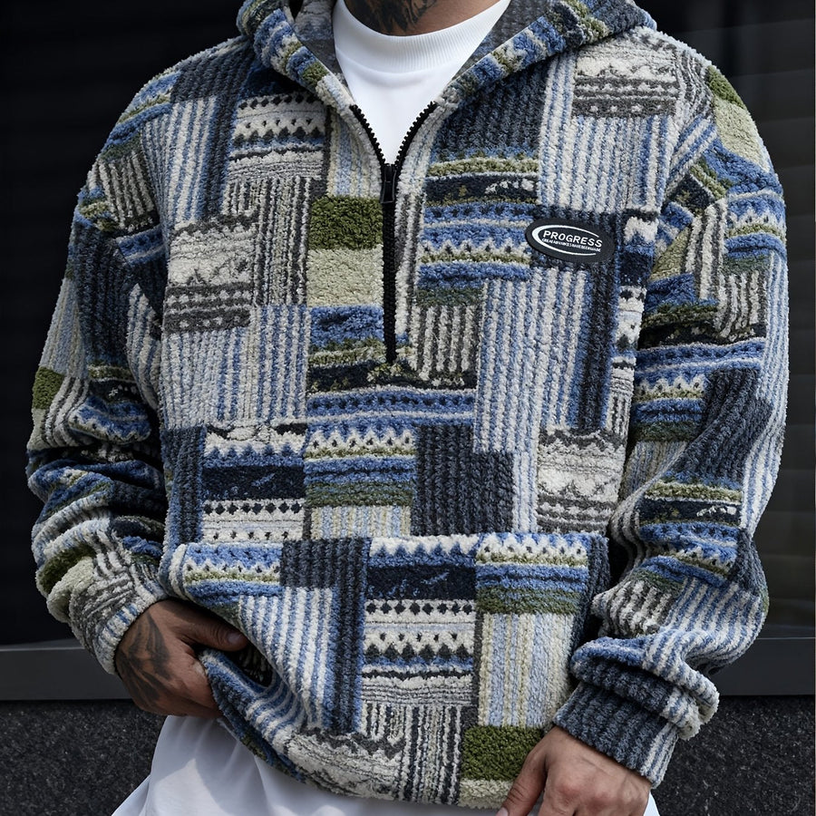 Men's Geometric Colorblock Quarter-Zip Sweater