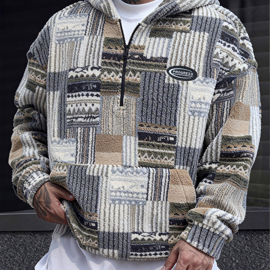 Men's Geometric Colorblock Quarter-Zip Sweater