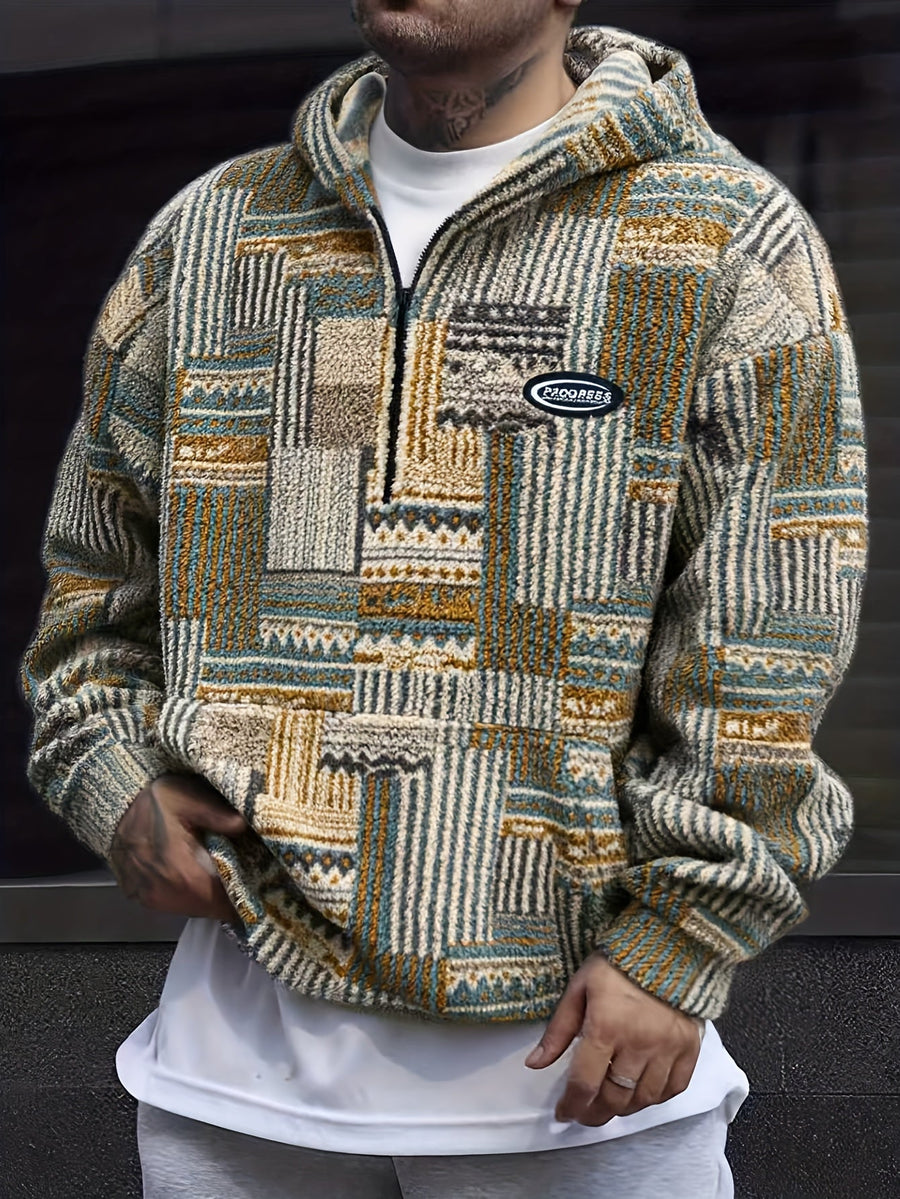Men's Geometric Colorblock Quarter-Zip Sweater
