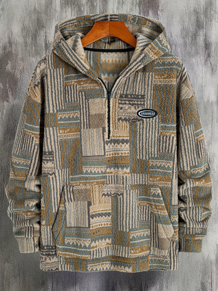 Men's Geometric Colorblock Quarter-Zip Sweater