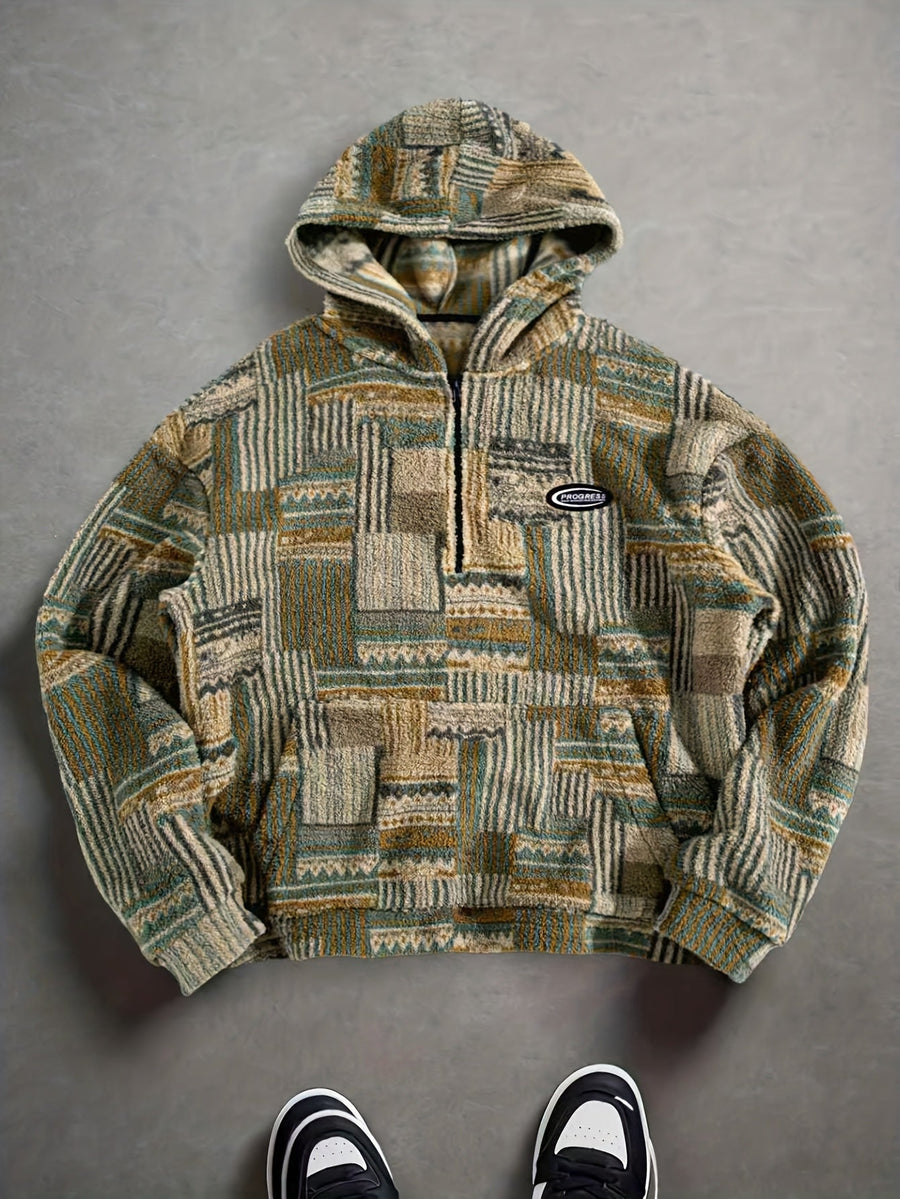 Men's Geometric Colorblock Quarter-Zip Sweater