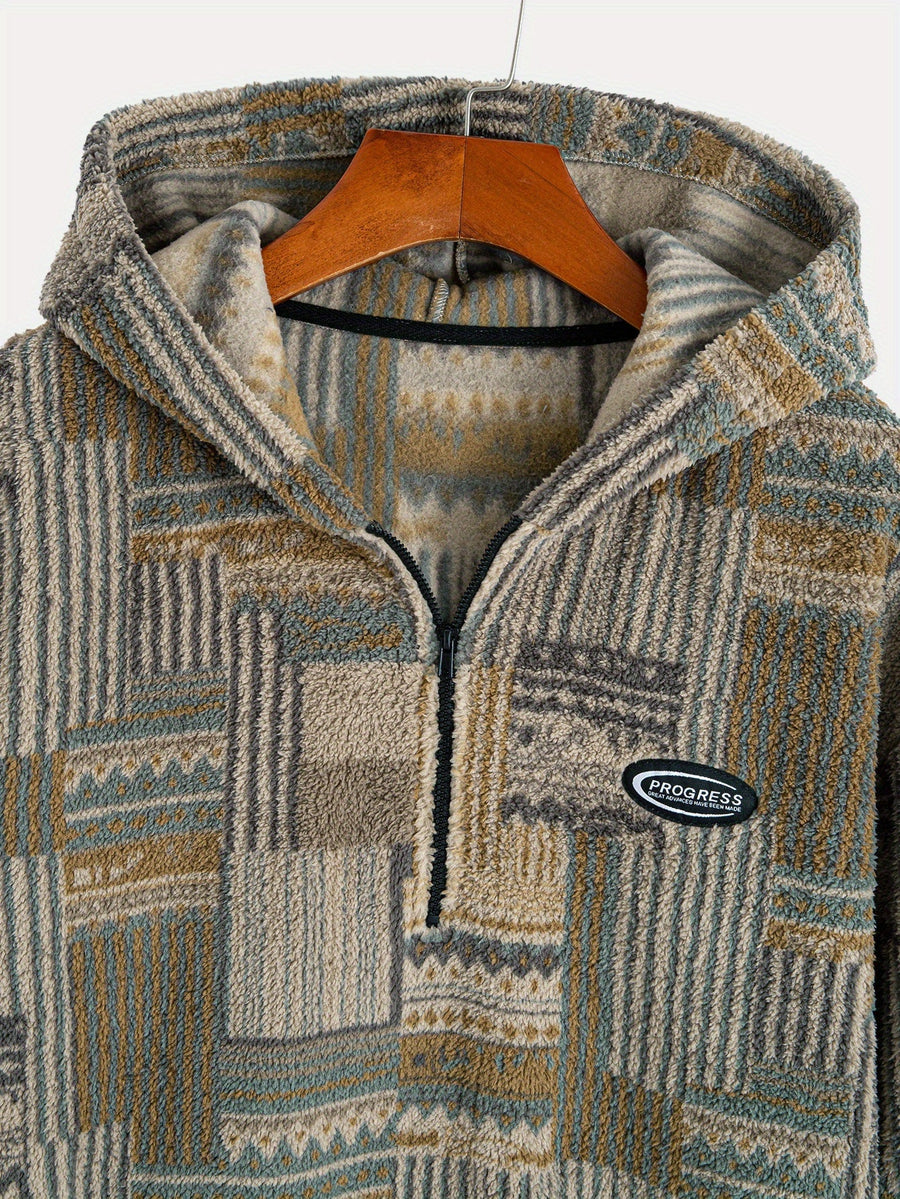 Men's Geometric Colorblock Quarter-Zip Sweater