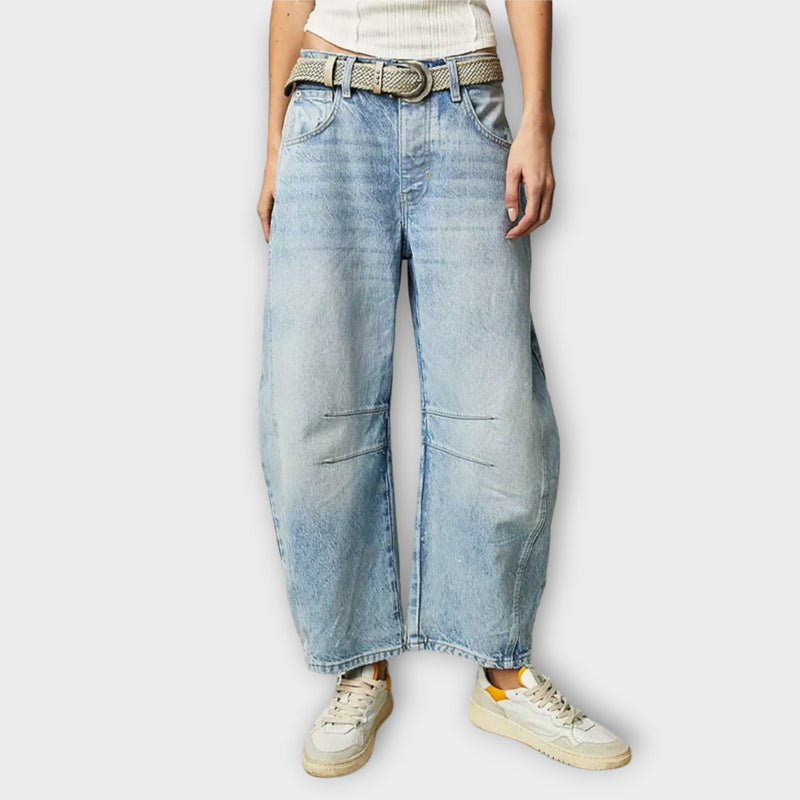 Women's Wide Leg Cargo Jeans High Waist – Light Blue