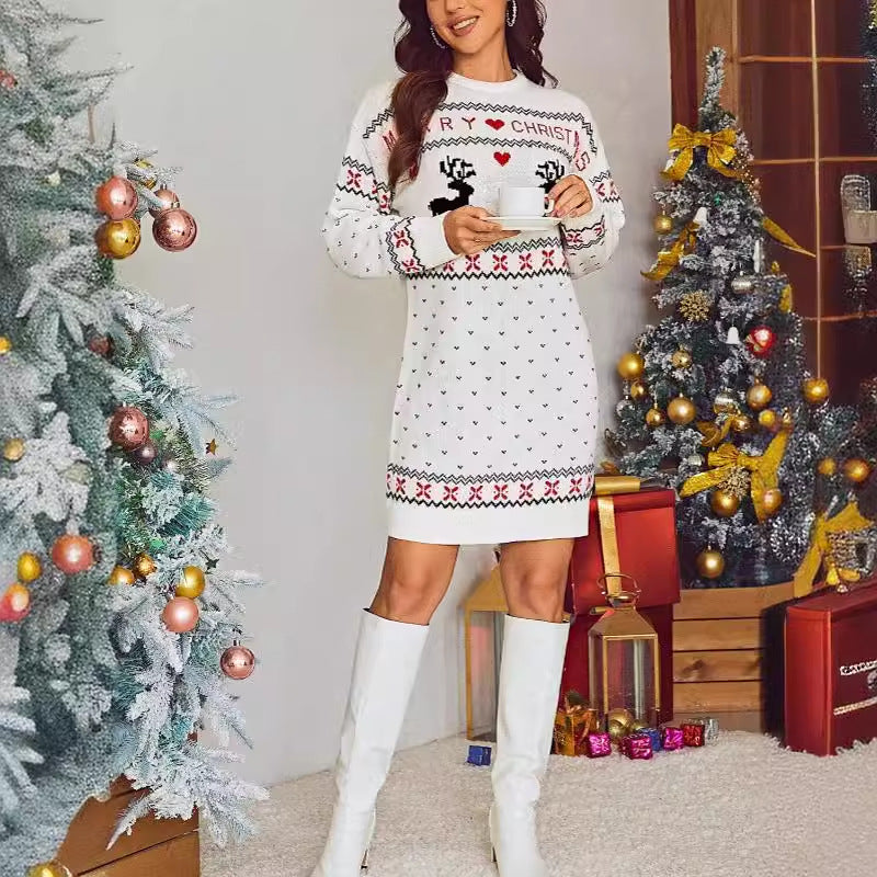 Women's Christmas Sweater Dress Long Sleeve