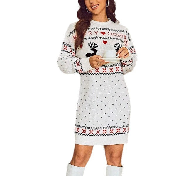 Women's Christmas Sweater Dress Long Sleeve