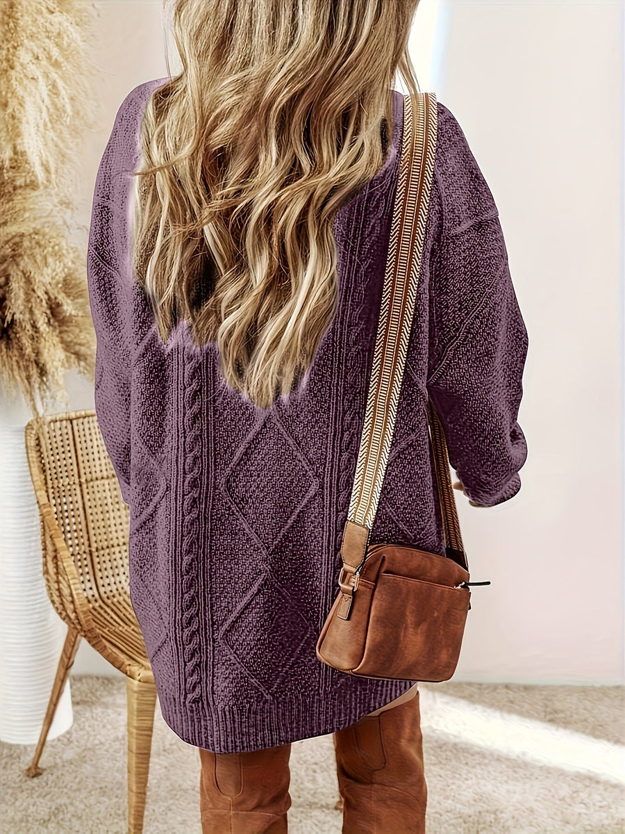 Women's Long Cable-Knit Zip-Up Sweater