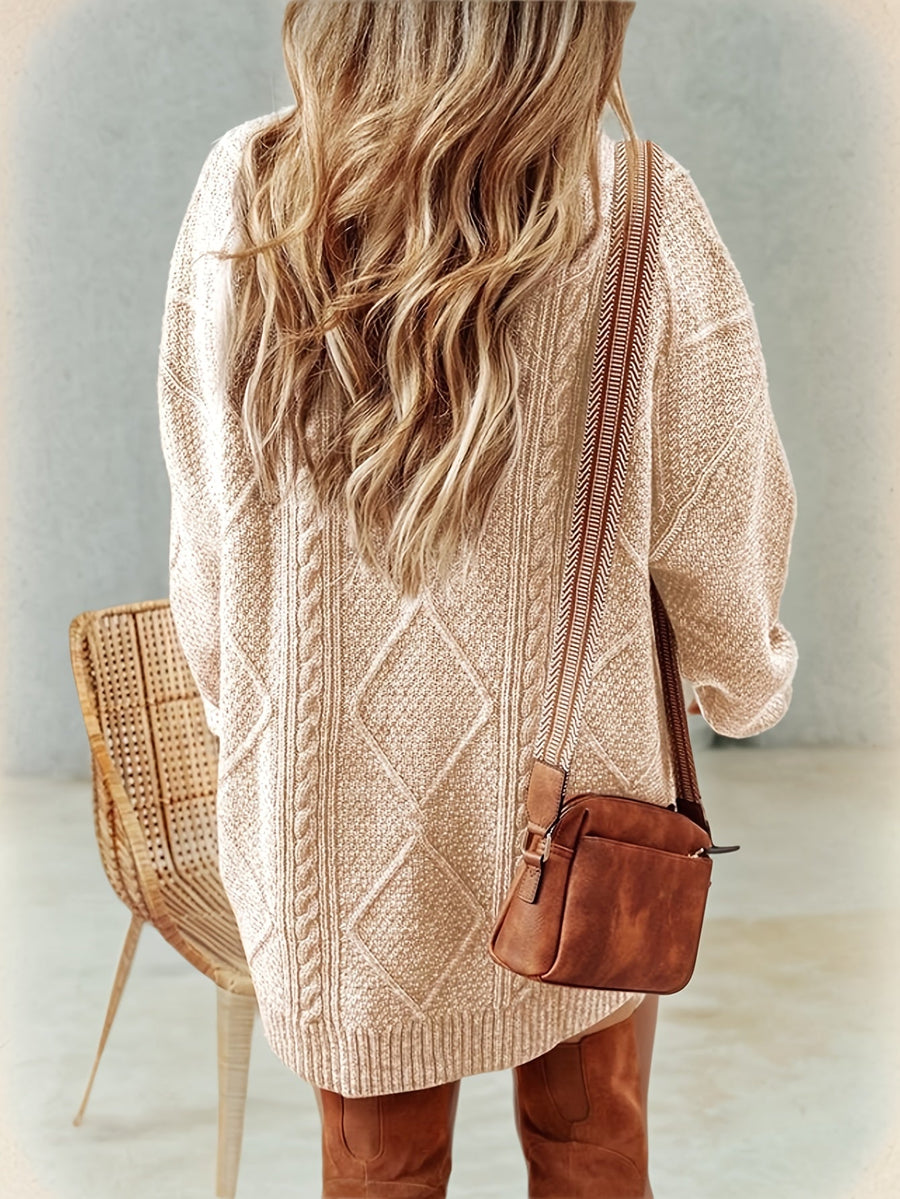 Women's Long Cable-Knit Zip-Up Sweater