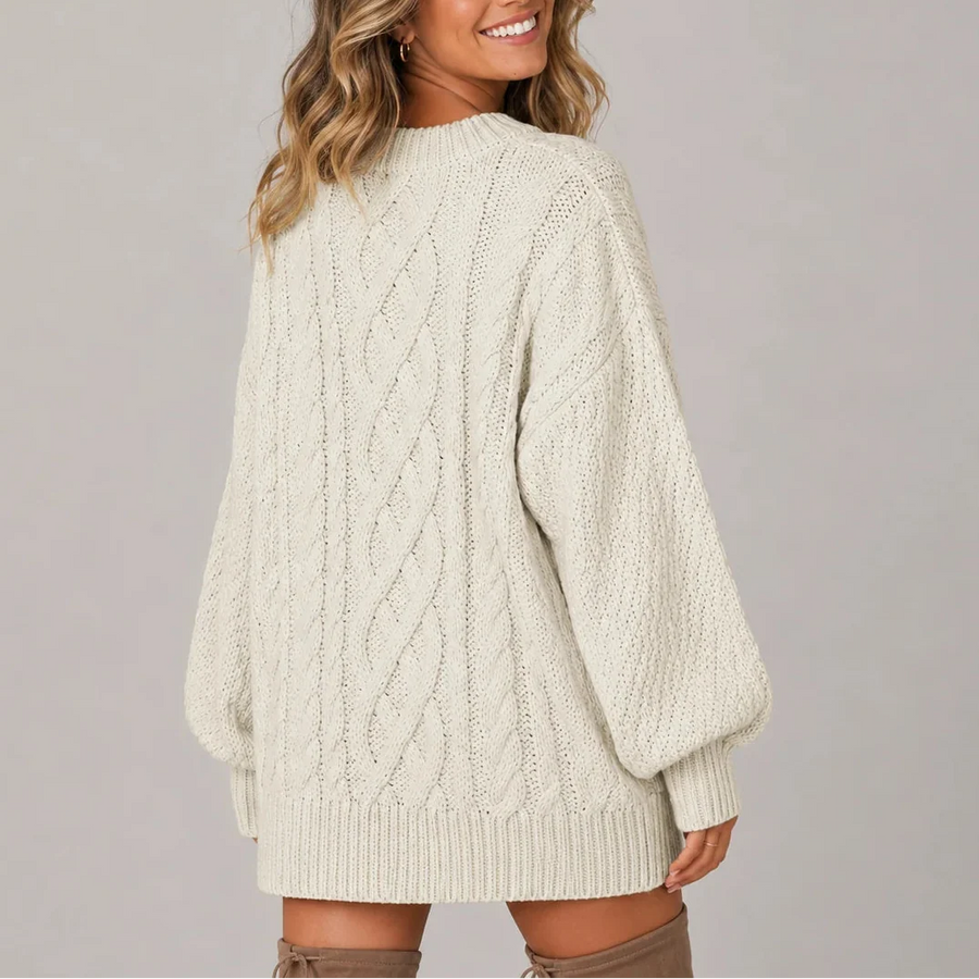 Women's Cable Knit Sweater Puff Sleeves