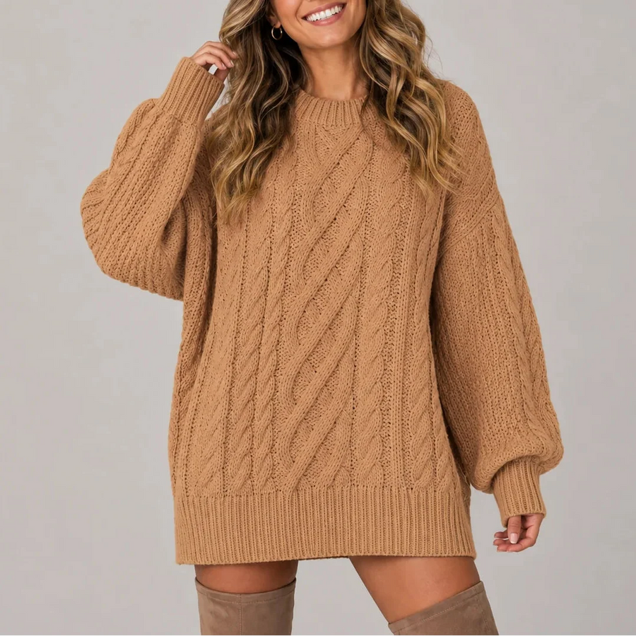 Women's Cable Knit Sweater Puff Sleeves