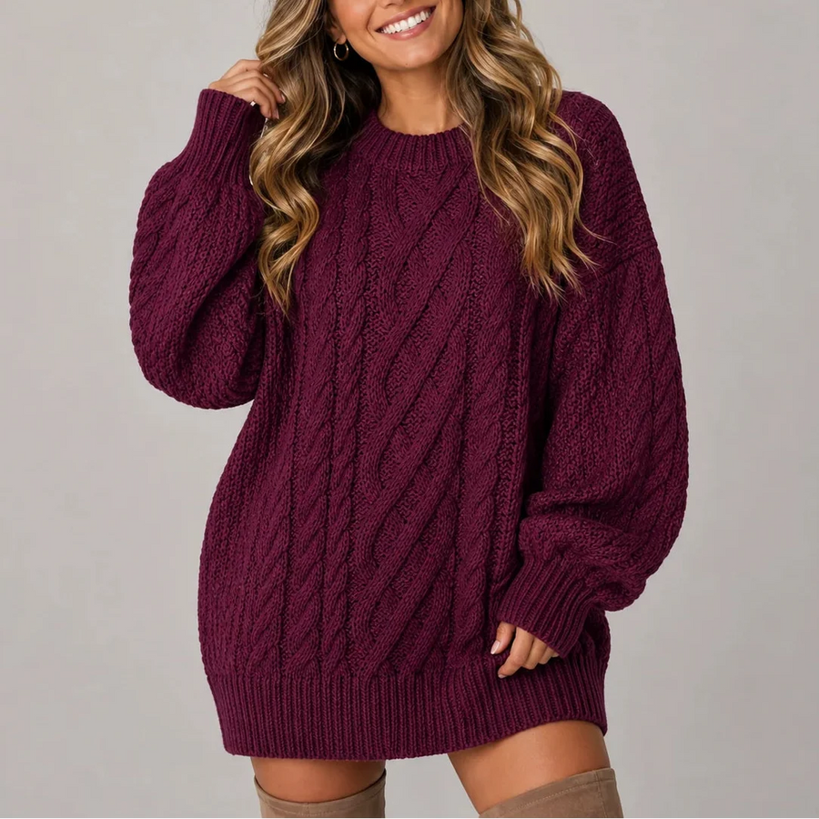 Women's Cable Knit Sweater Puff Sleeves