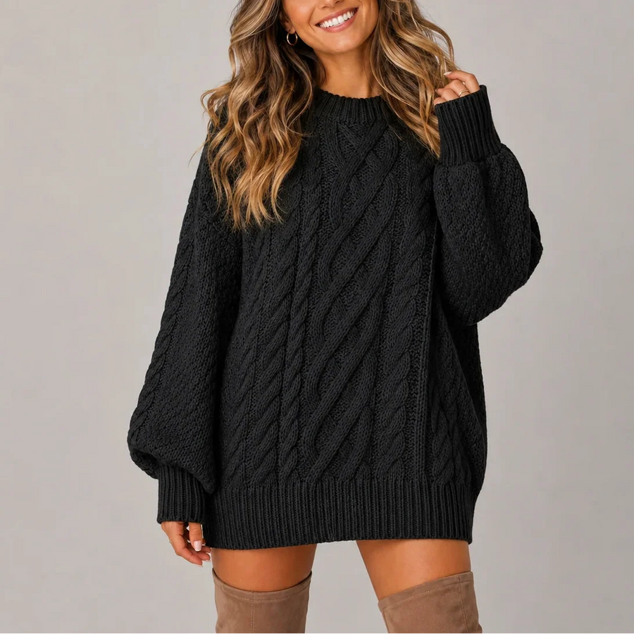 Women's Cable Knit Sweater Puff Sleeves