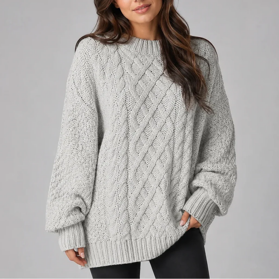Women's Cable Knit Sweater Puff Sleeves